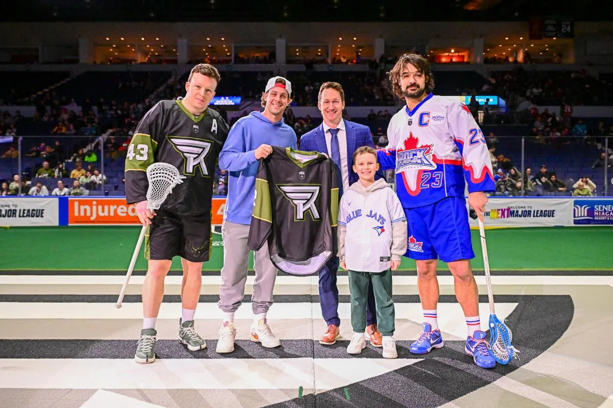 Toronto Blue Jays infielder Ernie Clement in his hometown of Rochester, New York, on Saturday night to take in an NLL match between the Rochester Knighthawks and the Toronto Rock.