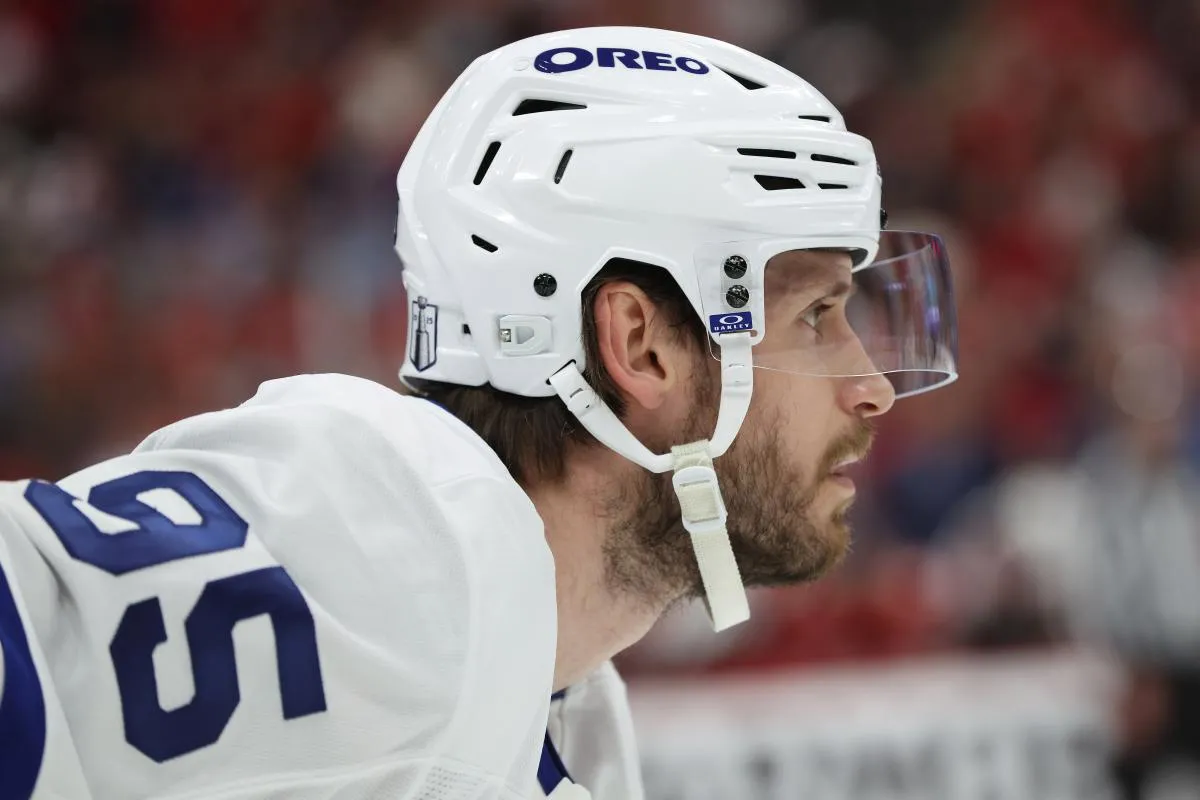 Toronto Maple Leafs defenseman Oliver Ekman-Larsson (95) looks on against the Florida Panthers during the first period in game four of the second round of the 2025 Stanley Cup Playoffs at Amerant Bank Arena