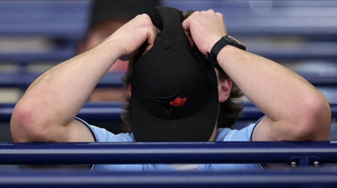 November 02, 2025: Toronto, Ontario. Toronto Blue Jays fan reacts after losing to the Los Angeles Dodgers 5-4 in game seven of the 2025 World Series at Rogers Center.