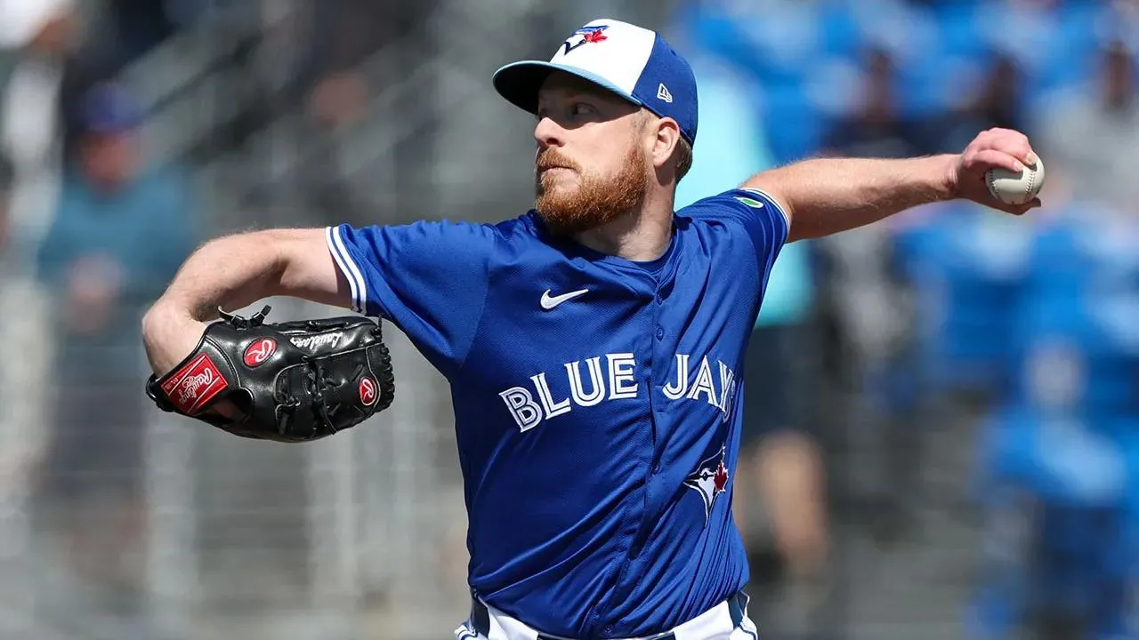 Richard Lovelady pitching for the Toronto Blue Jays