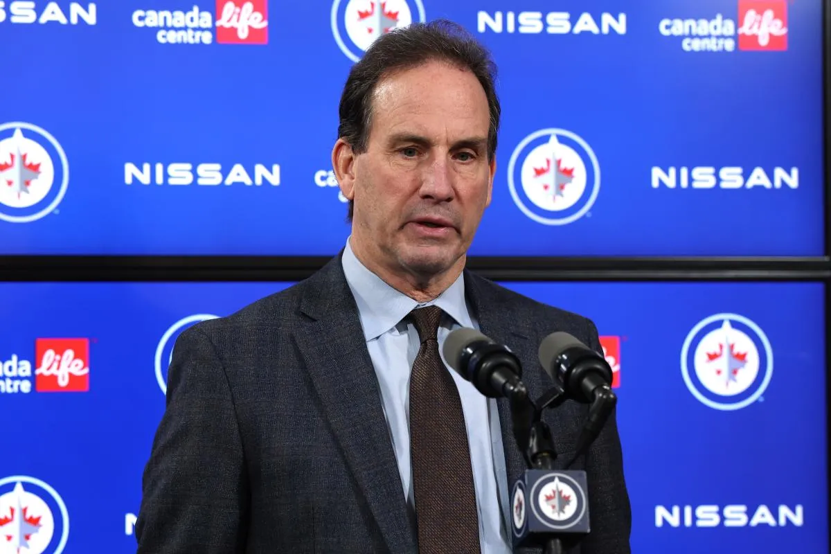 Winnipeg Jets head coach Scott Arniel talks to the media after their game against the Toronto Maple Leafs at Canada Life Centre.
