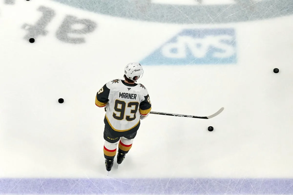 Vegas Golden Knights right wing Mitch Marner (93) warms up before the game against the San Jose Sharks at SAP Center at San Jose.