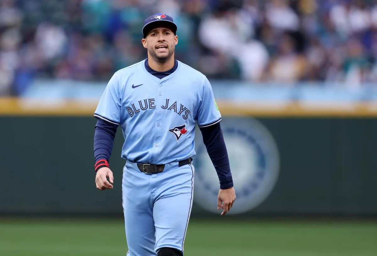 Toronto Blue Jays designated hitter George Springer (4) before game four of the ALCS round for the 2025 MLB playoffs against the Seattle Mariners at T-Mobile Park.