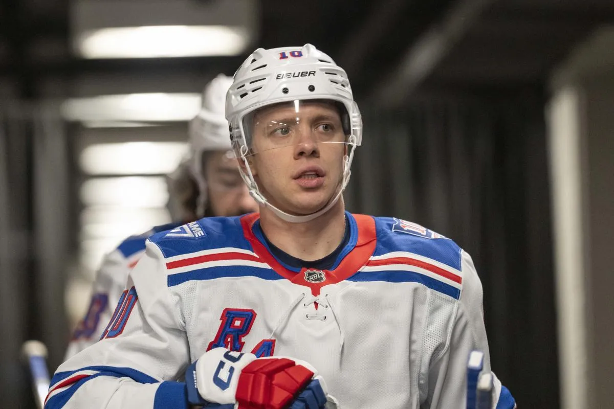 New York Rangers left wing Artemi Panarin (10) before the start of warm ups against the San Jose Sharks at SAP Center at San Jose.