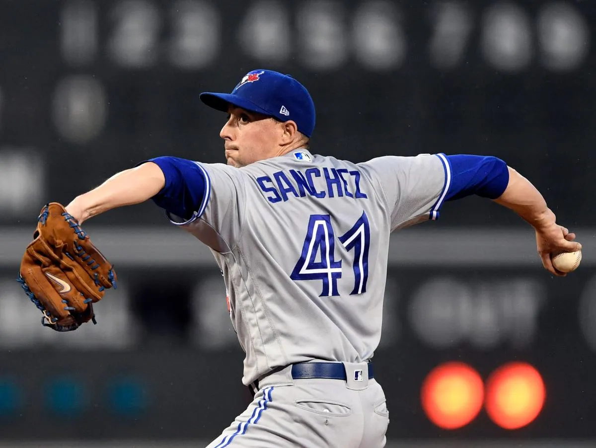Toronto Blue Jays starting pitcher Aaron Sanchez (41) pitches against the Boston Red Sox during the first inning at Fenway Park.