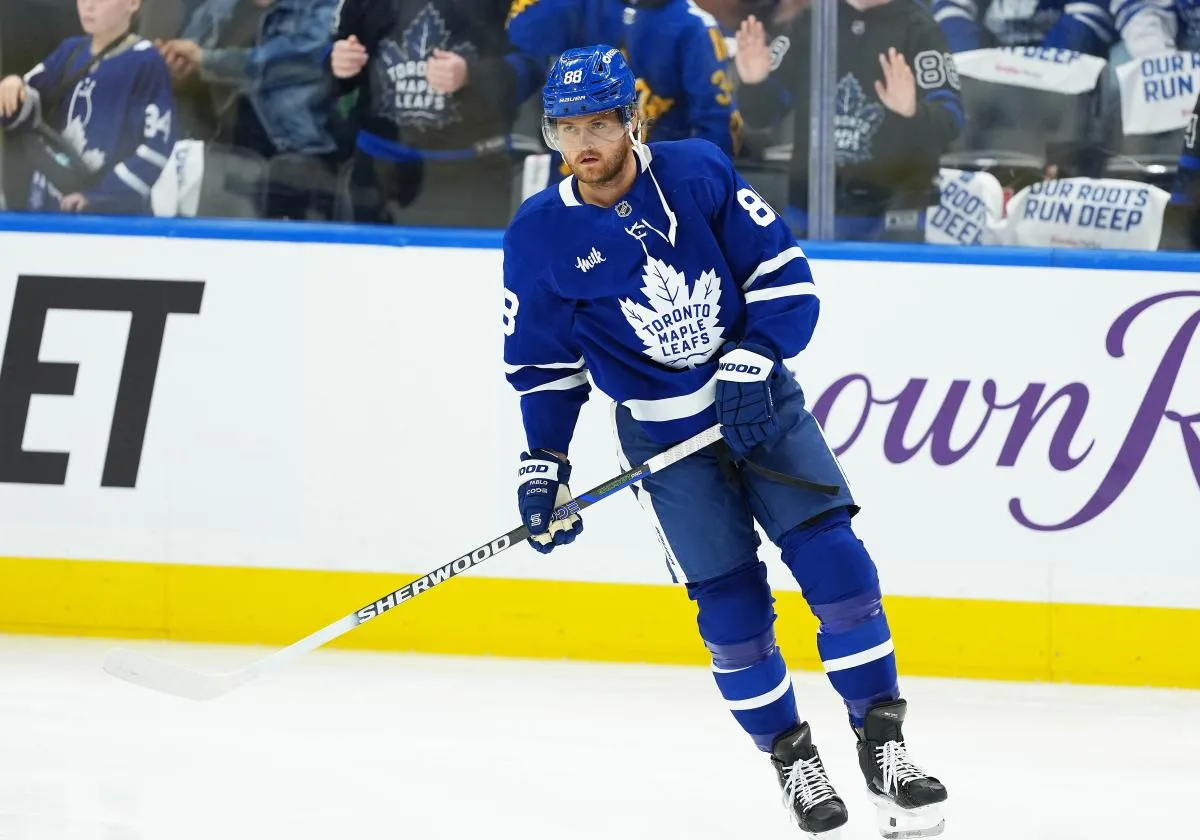 Toronto Maple Leafs right wing William Nylander (88) skates during the warmup before a game against the Montreal Canadiens at Scotiabank Arena.