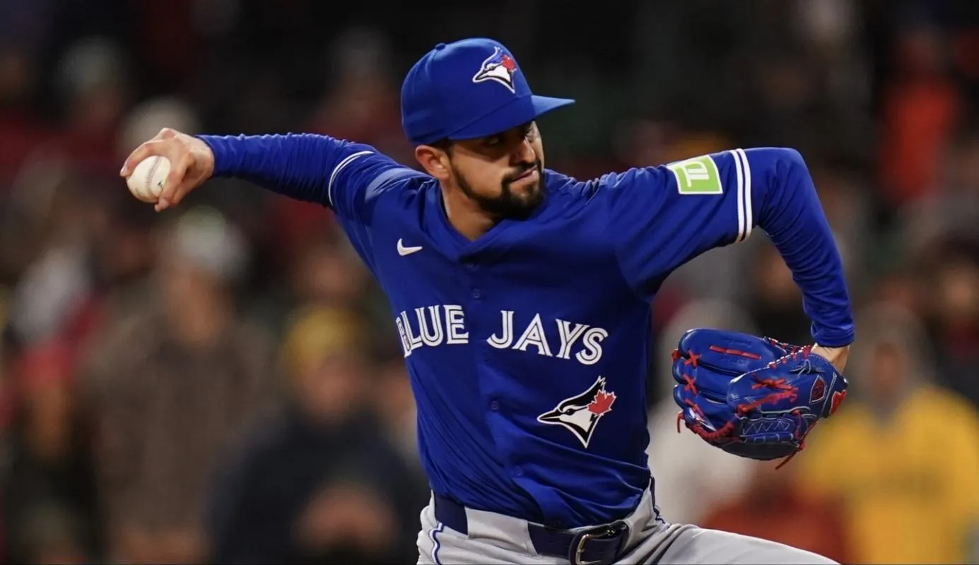 Toronto Blue Jays pitcher Nick Sandlin (52) throws a pitch against the Boston Red Sox in the eleventh inning at Fenway Park.