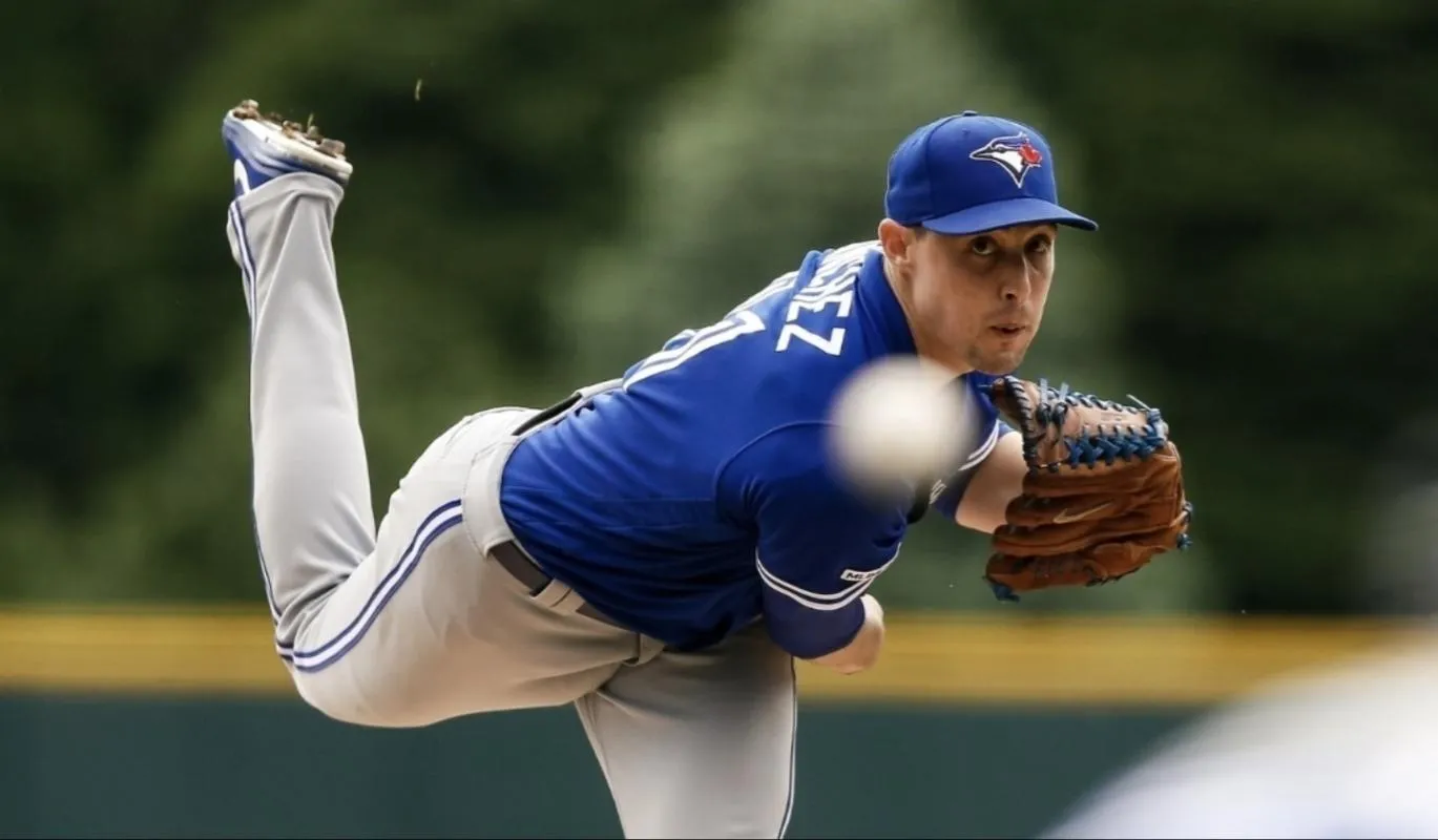 Toronto Blue Jays starting pitcher Aaron Sanchez (41) pitches in the first inning against the Colorado Rockies at Coors Field.