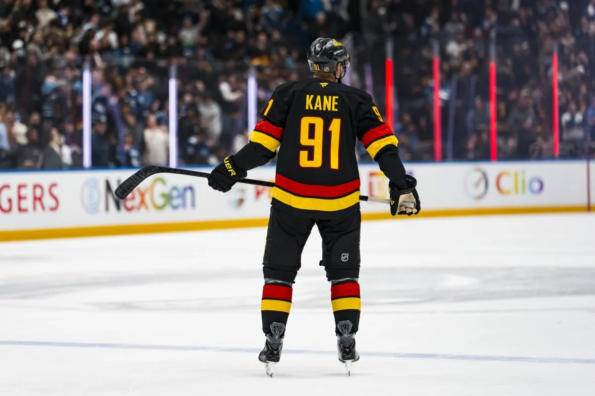 Vancouver Canucks forward Evander Kane (91) celebrates his goal against the Washington Capitals in the first period at Rogers Arena.