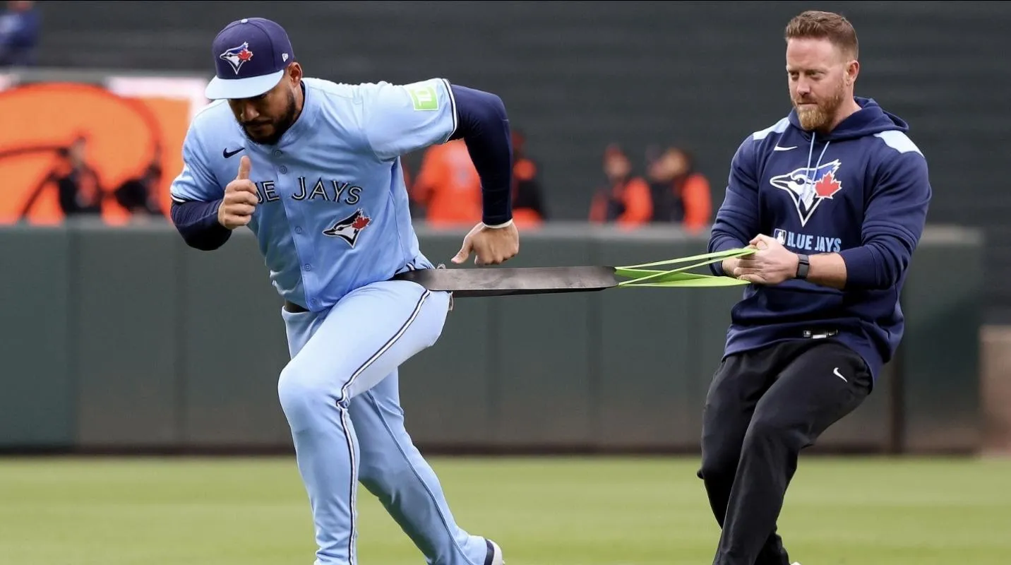 Toronto Blue Jays outfielder Anthony Santander (25) warms up before a game against the Baltimore Orioles at Oriole Park at Camden Yards.