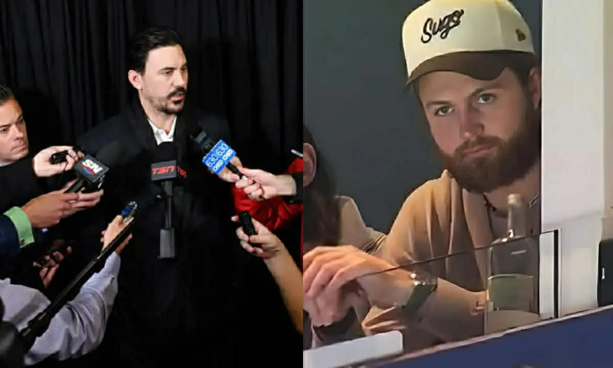 NHL Head of Player Safety George Parros (left) and Toronto Maple Leafs forward William Nylander (right)