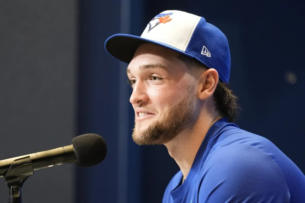 Toronto Blue Jays starting pitcher Trey Yesavage (39) during media day before game 1 of the World Series at Rogers Centre.