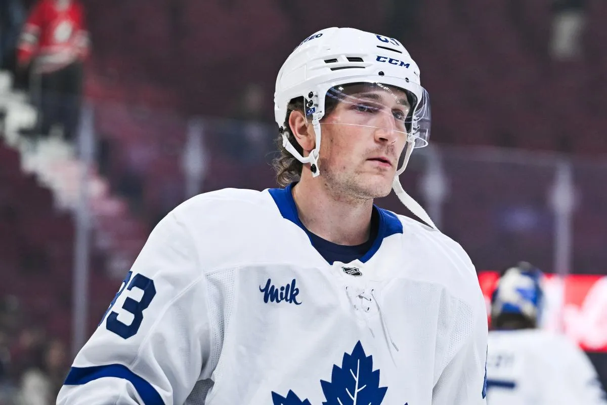 Toronto Maple Leafs defenseman Marshall Rifai (83) looks on during warm-up before the game against the Montreal Canadiens at Bell Centre