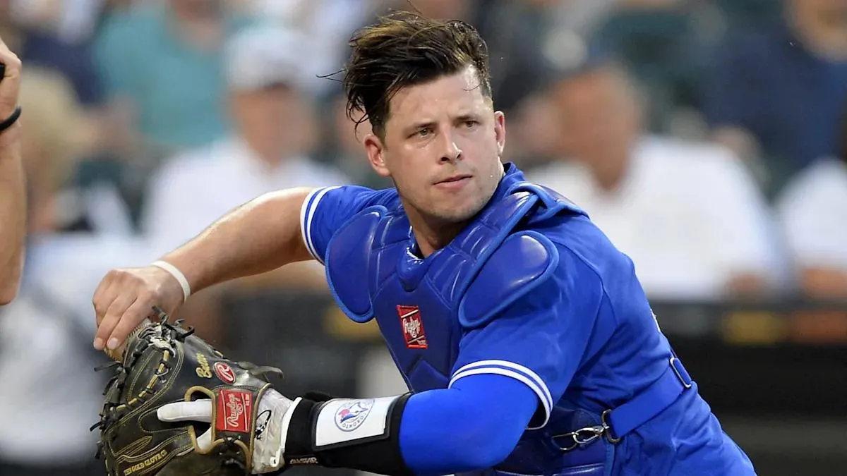 Riley Adams during his major league debut with the Blue Jays in 2021