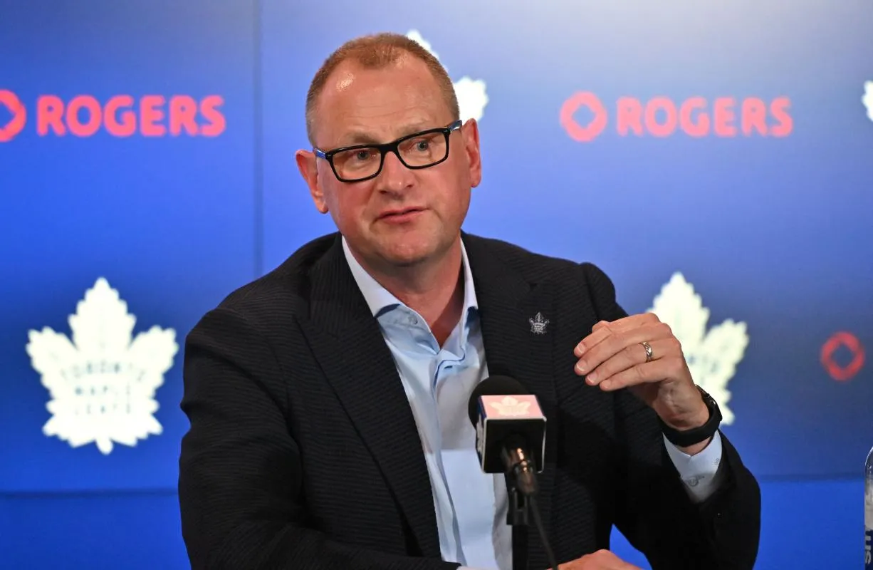 Toronto Maple Leafs new general manager Brad Treliving is introduced at a press conference at Scotiabank Arena