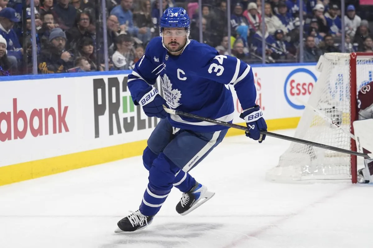 Toronto Maple Leafs forward Auston Matthews (34) skates against the Colorado Avalanche during the first period at Scotiabank Arena.