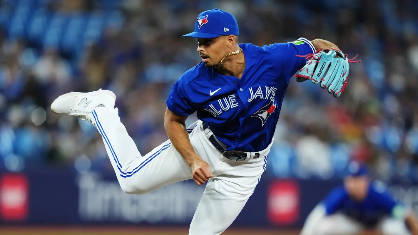 Jordan Hicks pitching for the Blue Jays