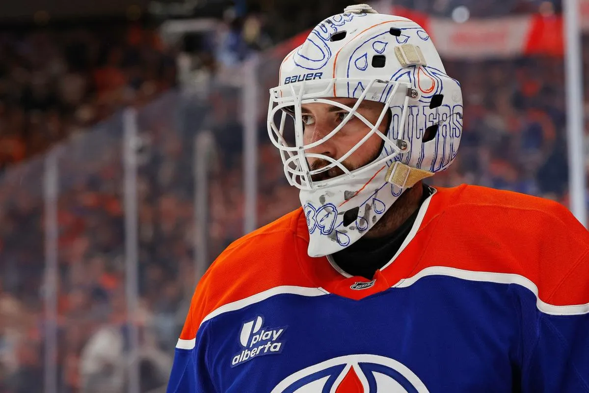 Edmonton Oilers goaltender Connor Ingram (39) skates between whistles in a game an against the St. Louis Blues at Rogers Place.