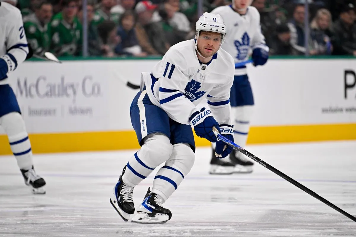 Toronto Maple Leafs center Max Domi (11) skates against the Dallas Stars during the game at the American Airlines Center.