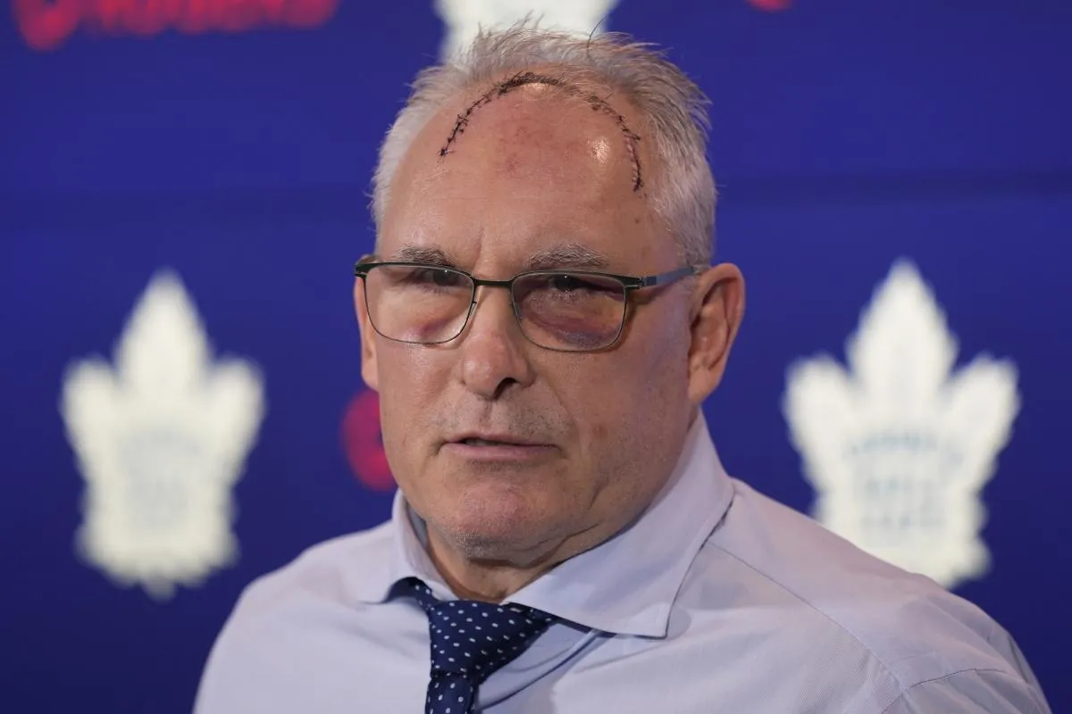 Toronto Maple Leafs head coach Craig Berube during the post game press conference following a loss to the Colorado Avalanche at Scotiabank Arena.