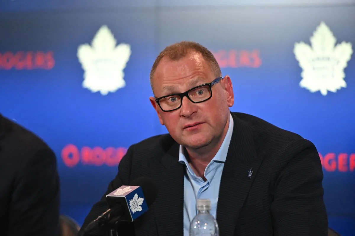 Toronto Maple Leafs new general manager Brad Treliving is introduced at a press conference at Scotiabank Arena.