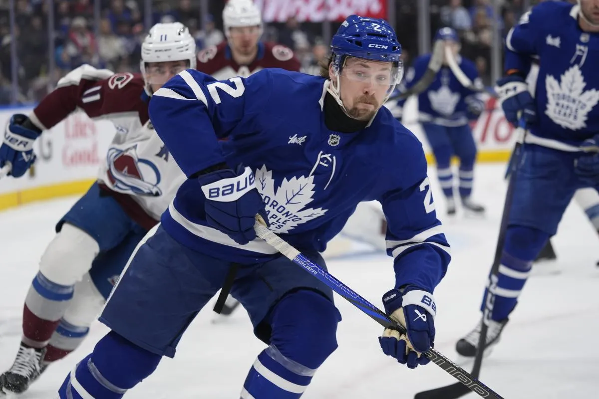 Toronto Maple Leafs defenseman Simon Benoit (2) skates against the Colorado Avalanche during the first period at Scotiabank Arena.