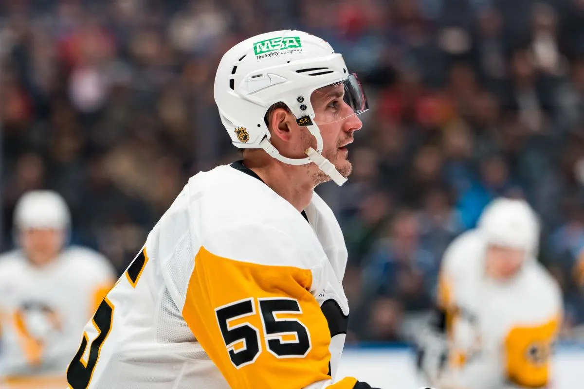 Pittsburgh Penguins forward Noel Acciari (55) during a stop in play against the Vancouver Canucks in the second period at Rogers Arena.