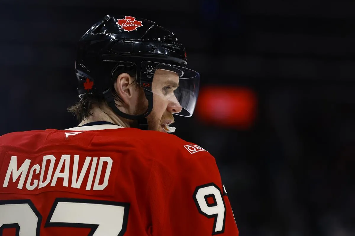 [Imagn Images direct customers only] Team Canada forward Connor McDavid (97) during the 4 Nations Face-Off ice hockey championship game against the United States at TD Garden.