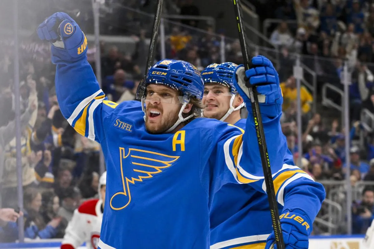 St. Louis Blues center Robert Thomas (18) reacts after scoring a shorthanded goal against the Montreal Canadiens during the second period at Enterprise Center.