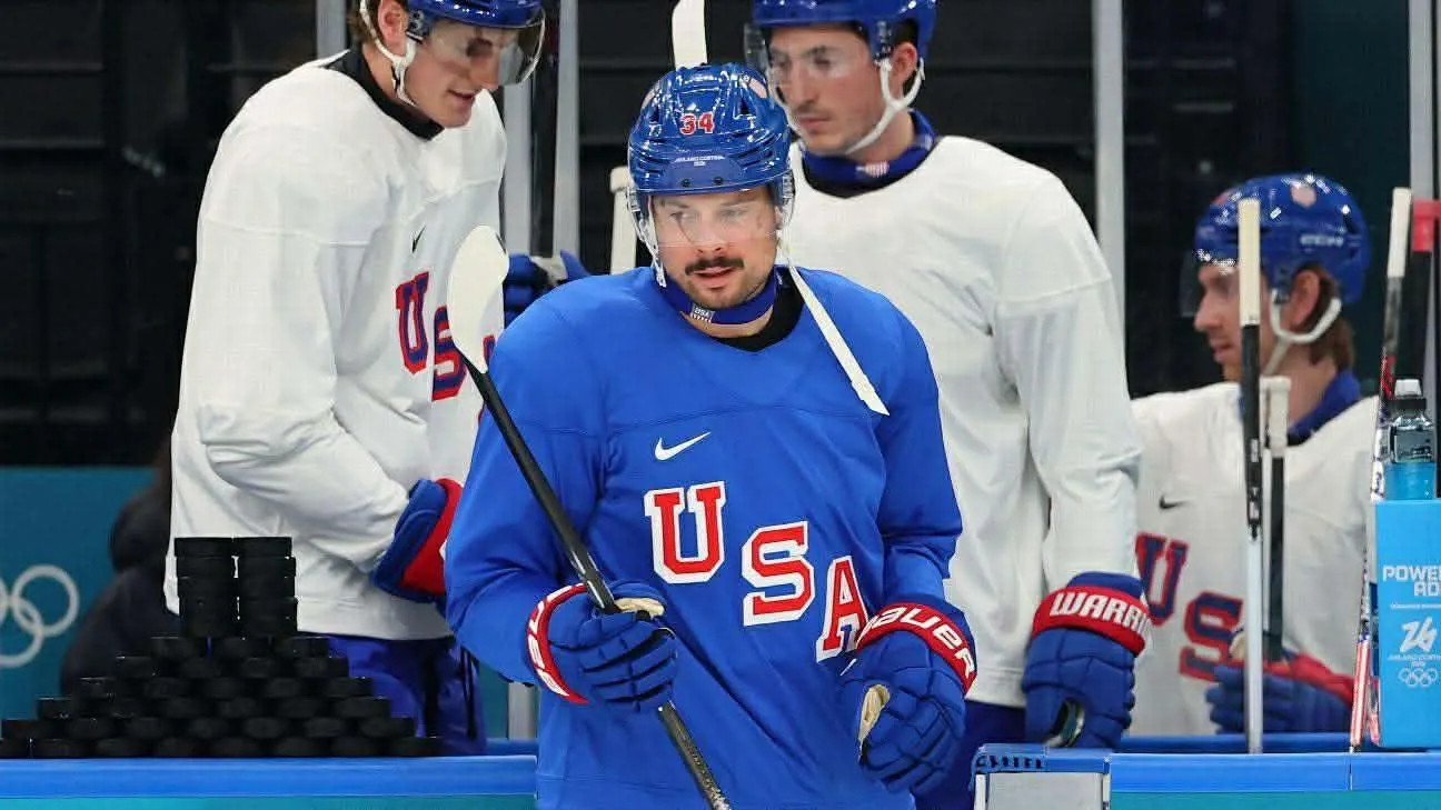 Team USA captain Auston Matthews prepares for a team practice ahead of the 2026 Olympics.