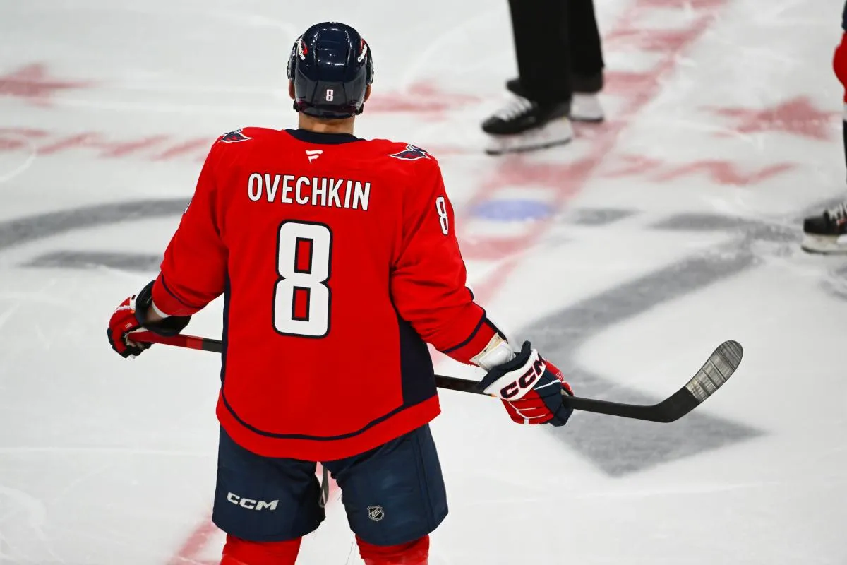 Washington Capitals left wing Alex Ovechkin (8) on the ice against the Nashville Predators during the third period at Capital One Arena.