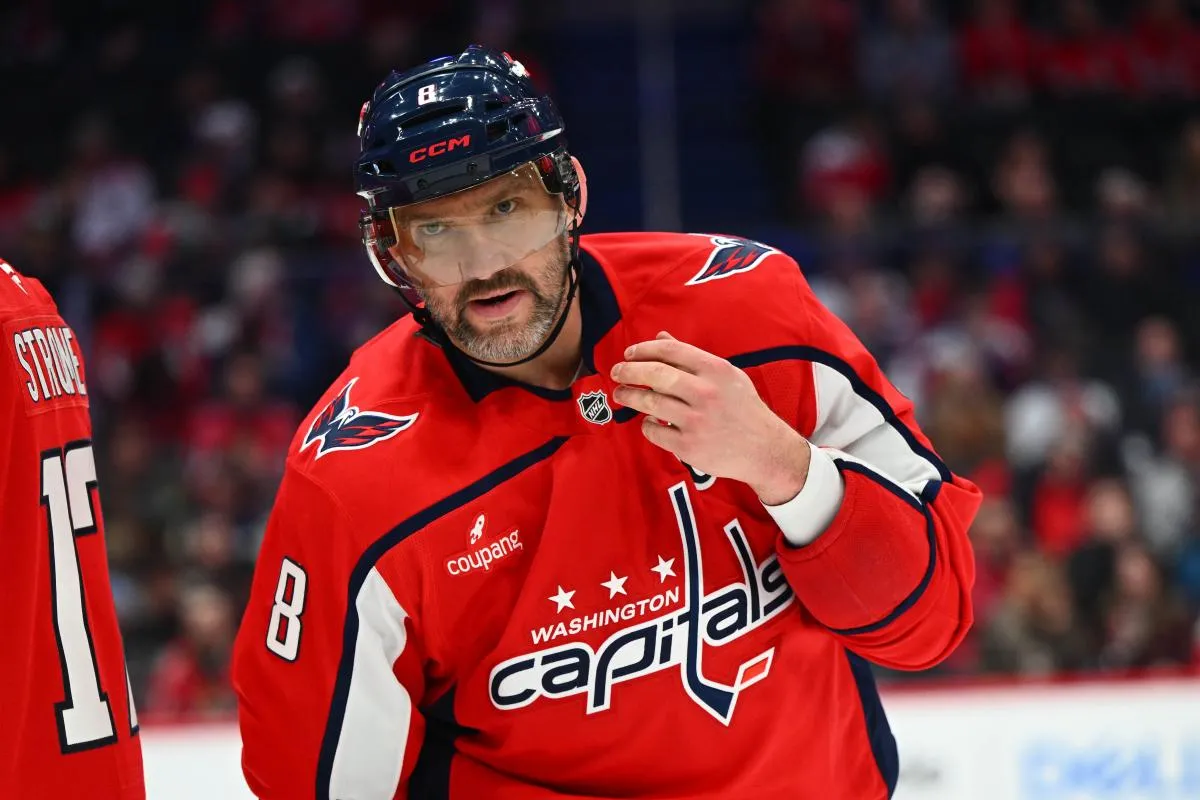 Washington Capitals left wing Alex Ovechkin (8) on the ice against the Nashville Predators during the first period at Capital One Arena.