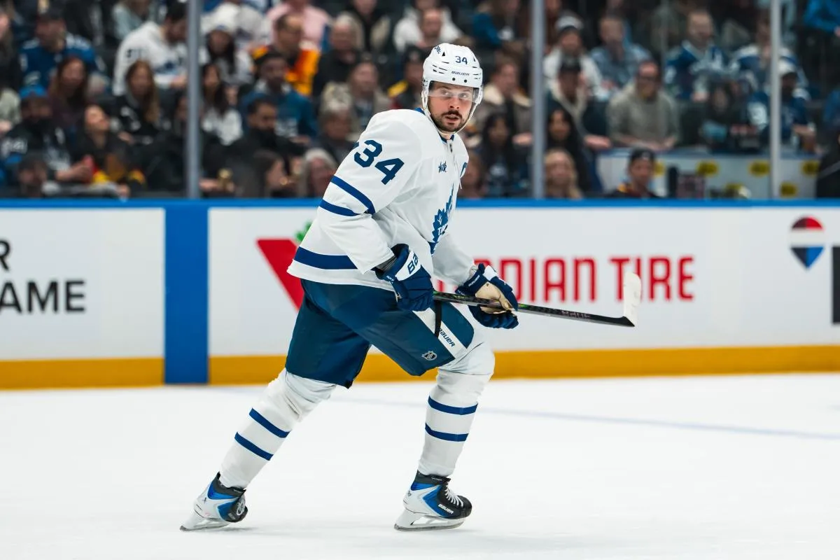 Toronto Maple Leafs forward Auston Matthews (34) skates against the Vancouver Canucks in the third period at Rogers Arena.