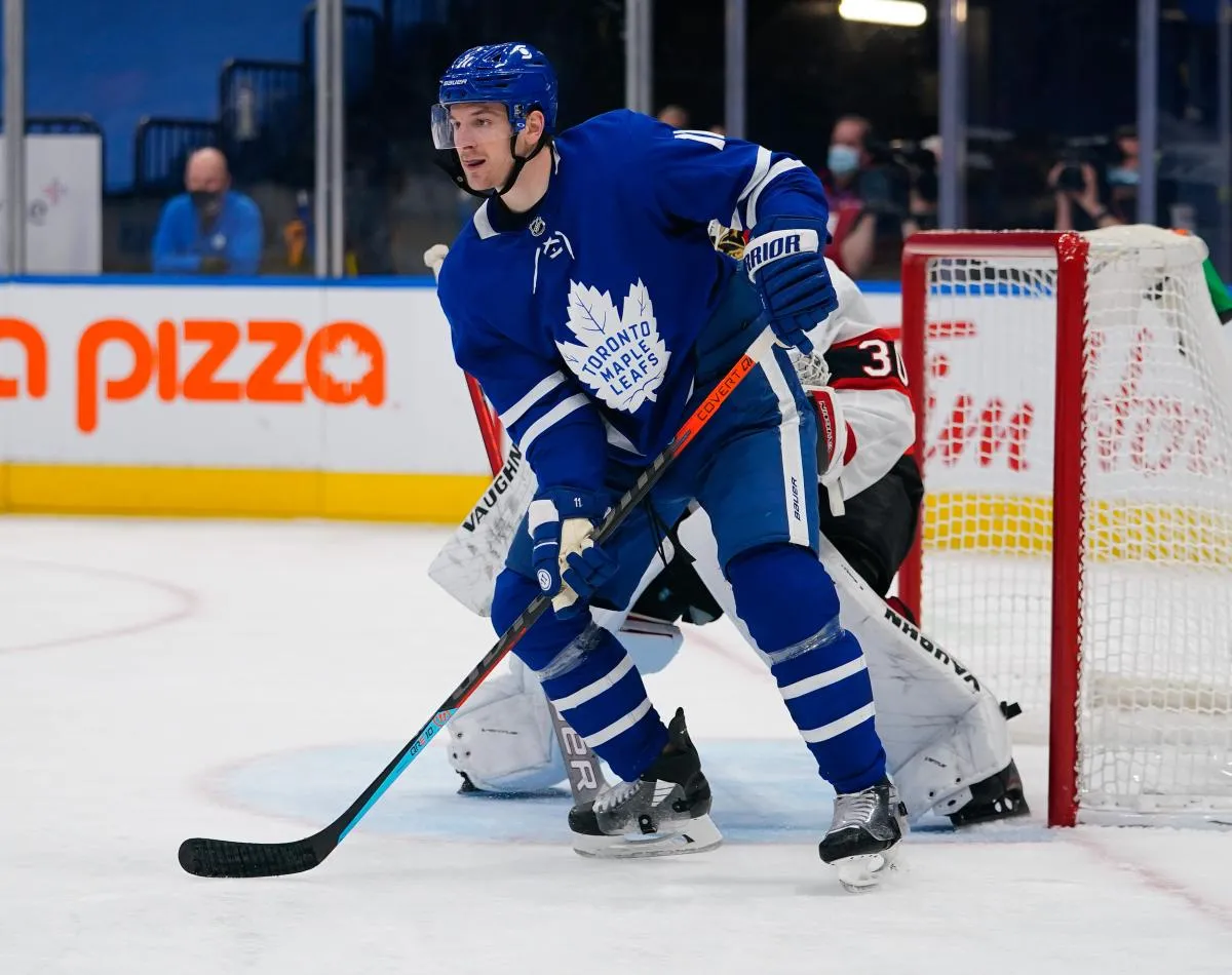 Toronto Maple Leafs forward Zach Hyman (11) in front of the Ottawa Senators net at Scotiabank Arena. Toronto defeated Ottawa 2-1.