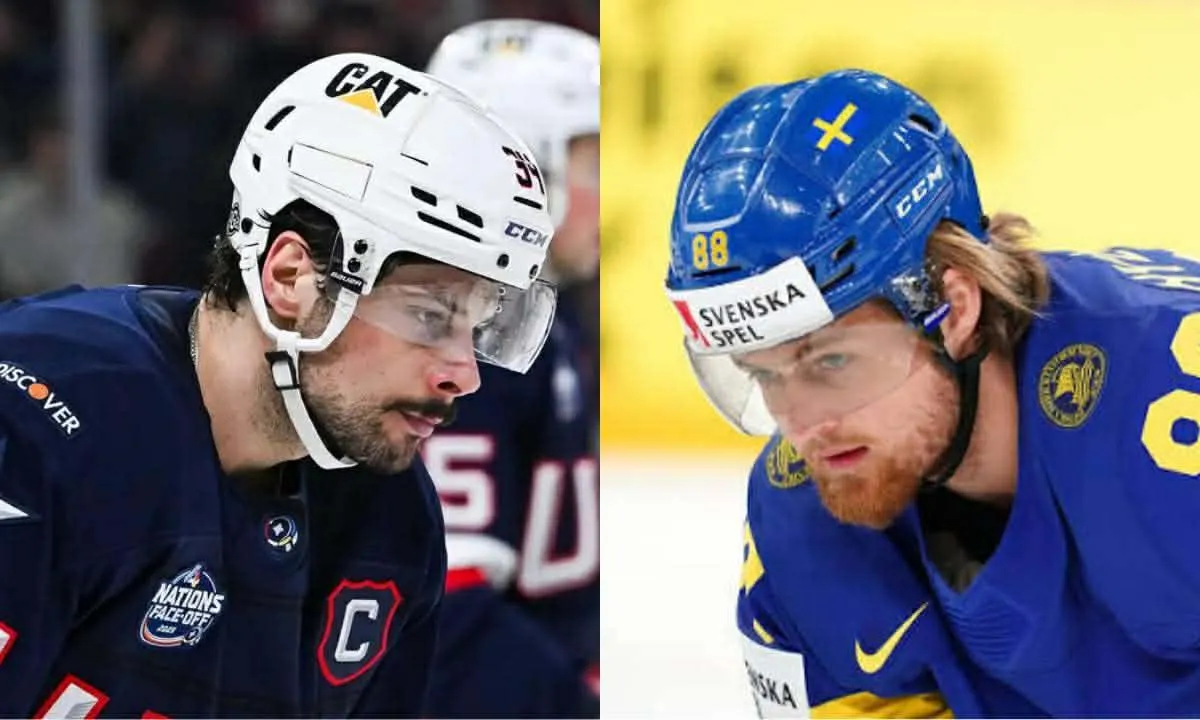 Team USA captain Auston Matthews (left) and Team Sweden forward William Nylander (right).