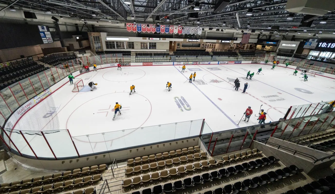 The North Iowa Bulls hockey team practice on the ice at the Southbridge Mall in Mason City, Thursday, Oct. 3, 2024.