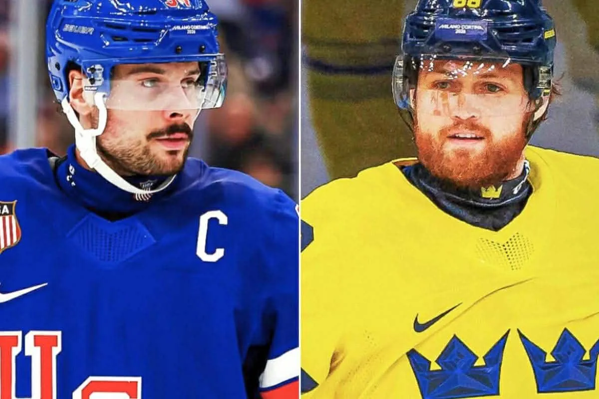 Team USA captain Auston Matthews (left) and Team Sweden forward William Nylander (right)