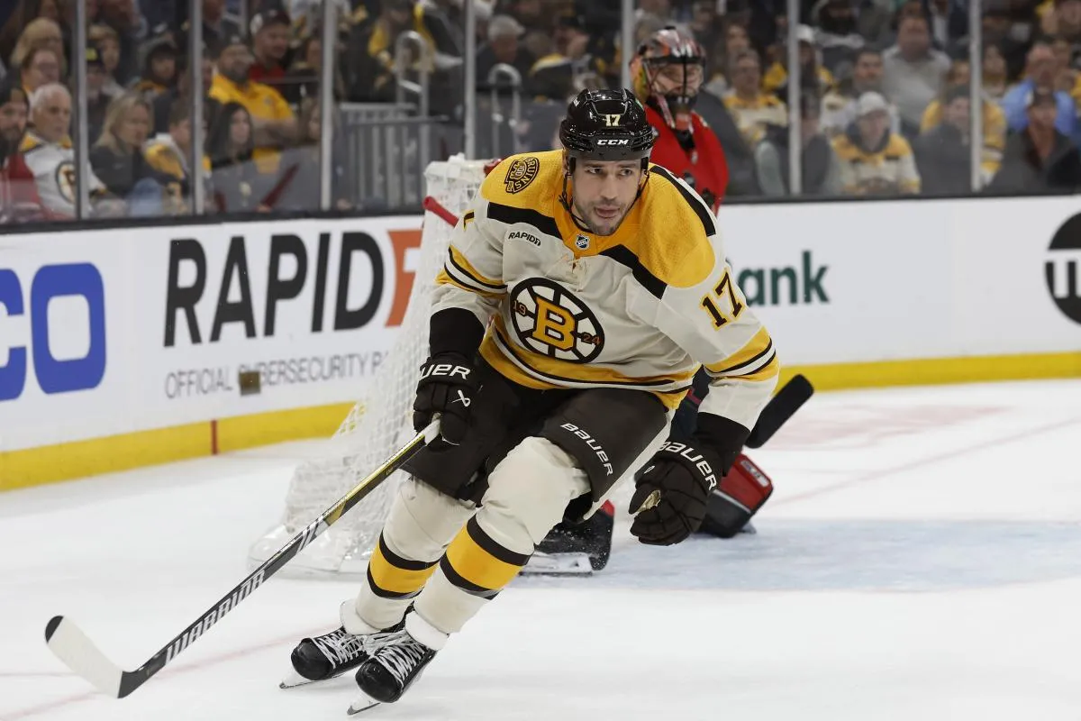 Boston Bruins left wing Milan Lucic (17) during the second period against the Chicago Blackhawks at TD Garden.