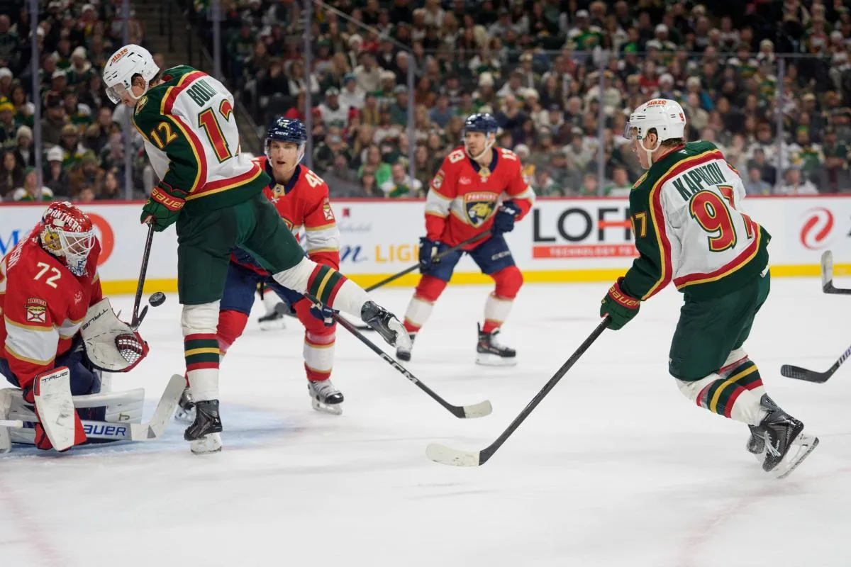 Florida Panthers goaltender Sergei Bobrovsky (72) makes a save against the Boston Bruins during the second period at Amerant Bank Arena.