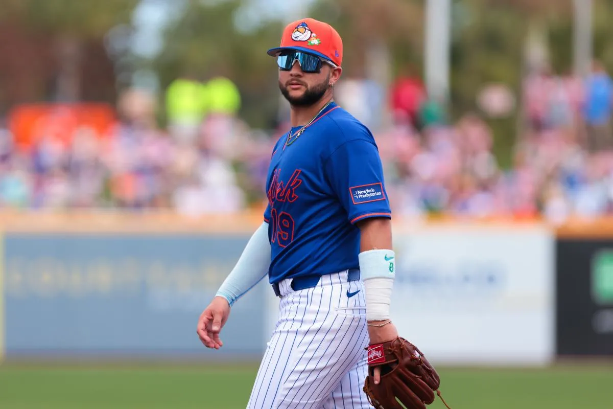 New York Mets third baseman Bo Bichette (19) looks on against the Miami Marlins during the third inning at Clover Park.