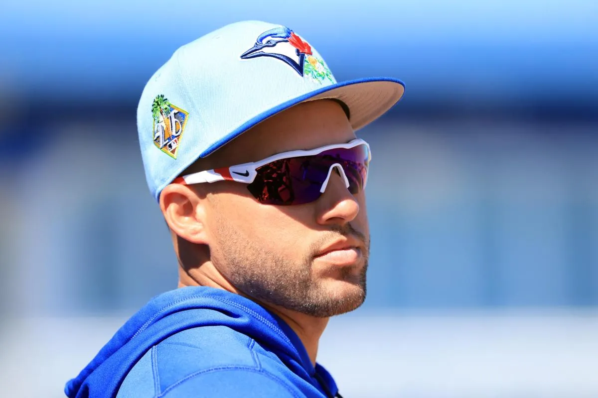 Toronto Blue Jays right fielder George Springer (4) looks on during the fourth inning against the New York Yankees at TD Ballpark.
