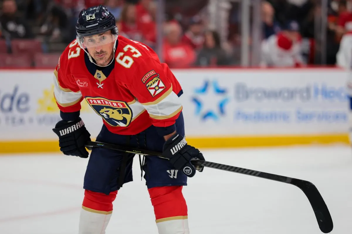 Florida Panthers left wing Brad Marchand (63) looks on against the Montreal Canadiens during the first period at Amerant Bank Arena.