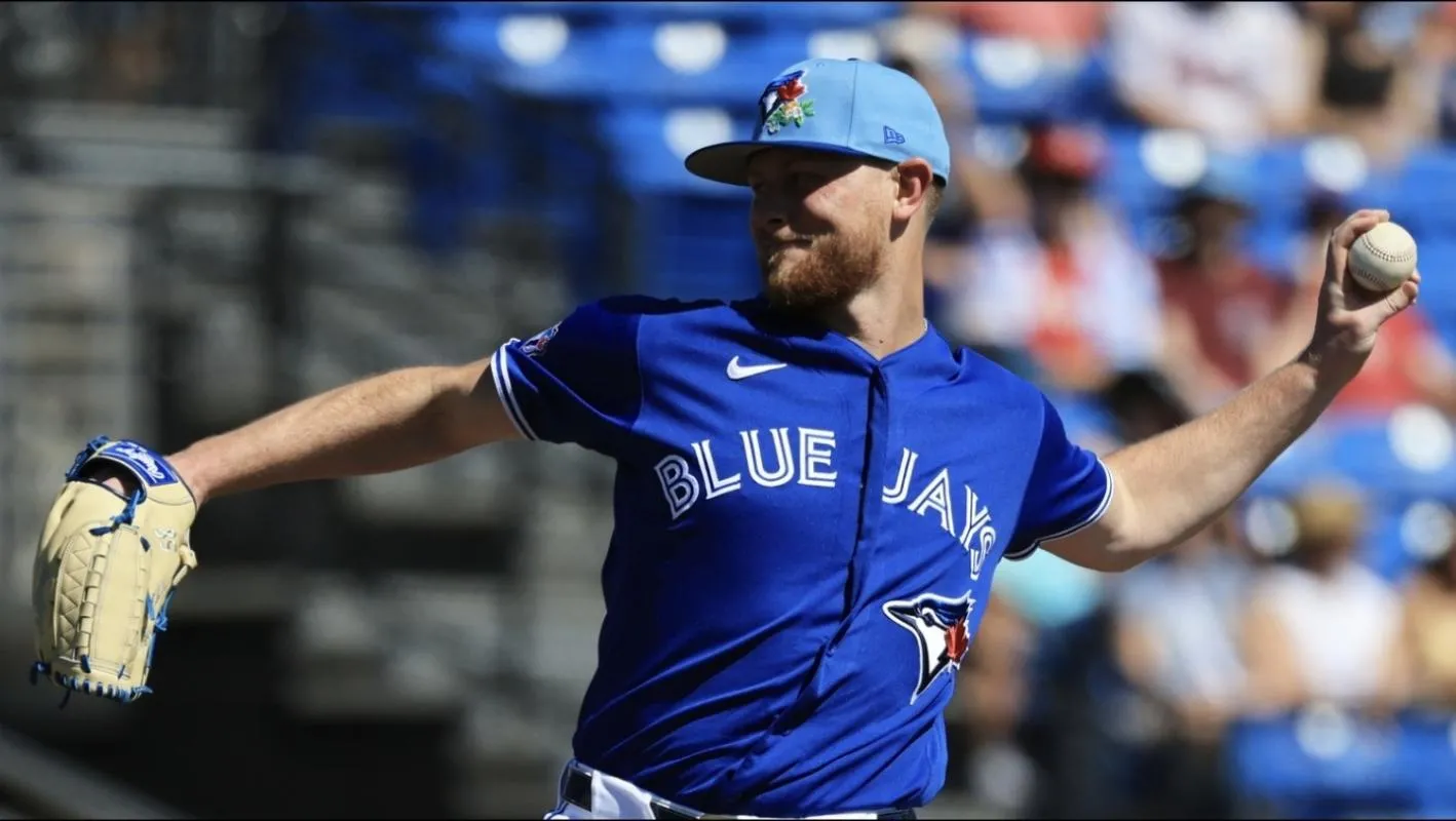 Toronto Blue Jays starting pitcher Eric Lauer (56) throws a pitch during the first inning against the Philadelphia Phillies at TD Ballpark.