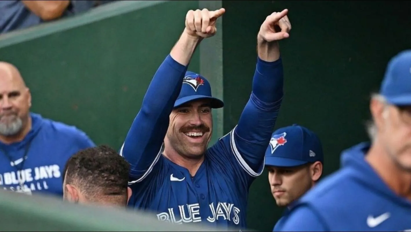 Toronto Blue Jays starting pitcher Shane Bieber (57) in the dugout.