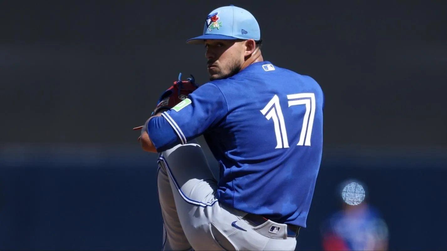 Toronto Blue Jays starting pitcher Jose Berrios (17) throws a pitch against the New York Yankees in the second inning during spring training at George M. Steinbrenner Field.