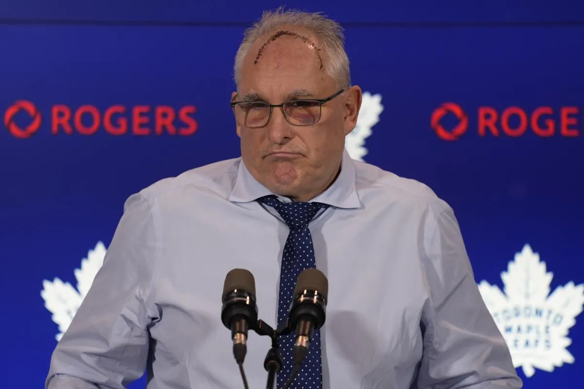 Toronto Maple Leafs head coach Craig Berube during the post game press conference following a loss to the Colorado Avalanche at Scotiabank Arena.