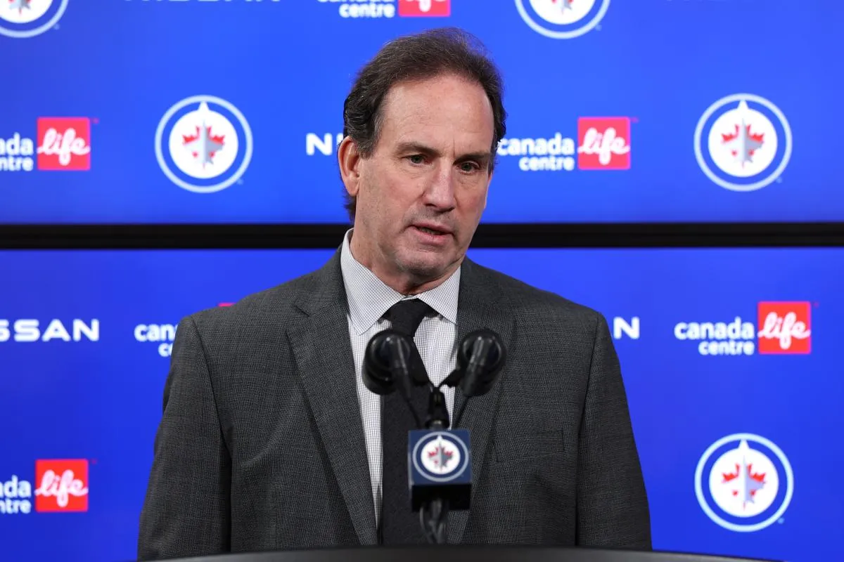 Winnipeg Jets head coach Scott Arniel talks to media after a game against the Montreal Canadiens at Canada Life Centre.