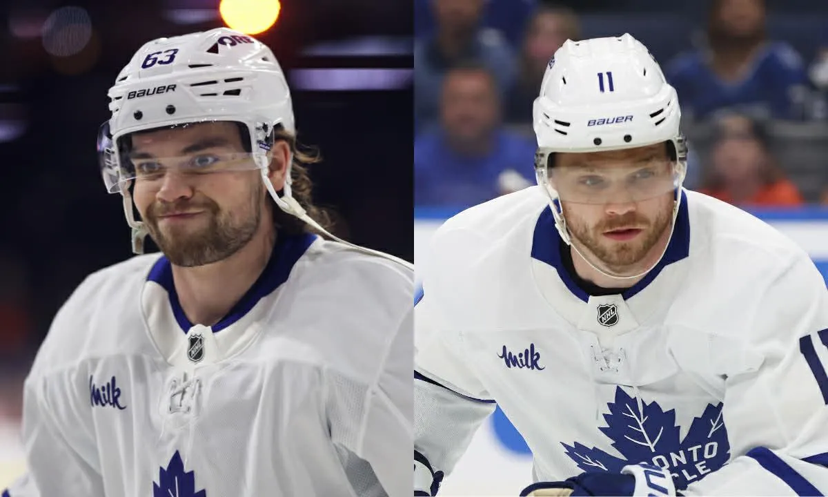 Toronto Maple Leafs left wing Matias MacCelli (63) before a game against the Philadelphia Flyers at Xfinity Mobile Arena.