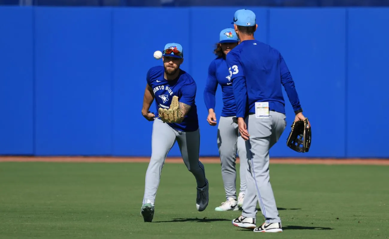Toronto Blue Jays right fielder Nathan Lukes (38) works out during spring training practice at Player Development Complex