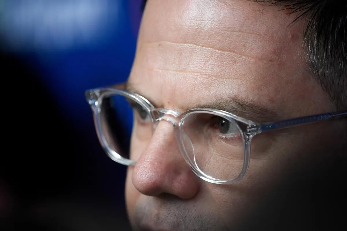 Toronto Blue Jays general manager Ross Atkins is interviewed during spring training at Spectrum Field.